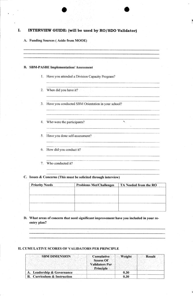 SBM Assessment Tool with Contextualized Means of Verifications (MOVS)