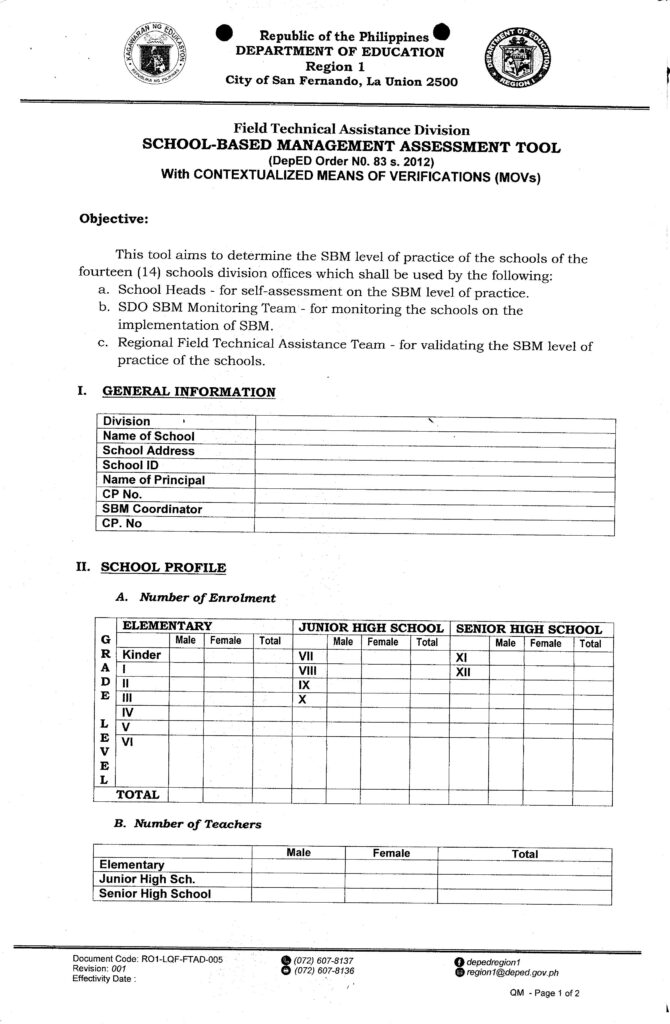 SBM Assessment Tool with Contextualized Means of Verifications (MOVS) 9