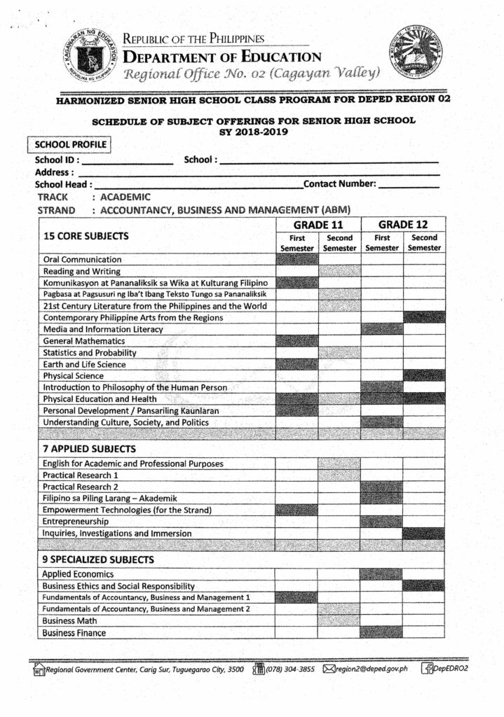 Harmonized Senior High School Class Program for SY 2019 ...