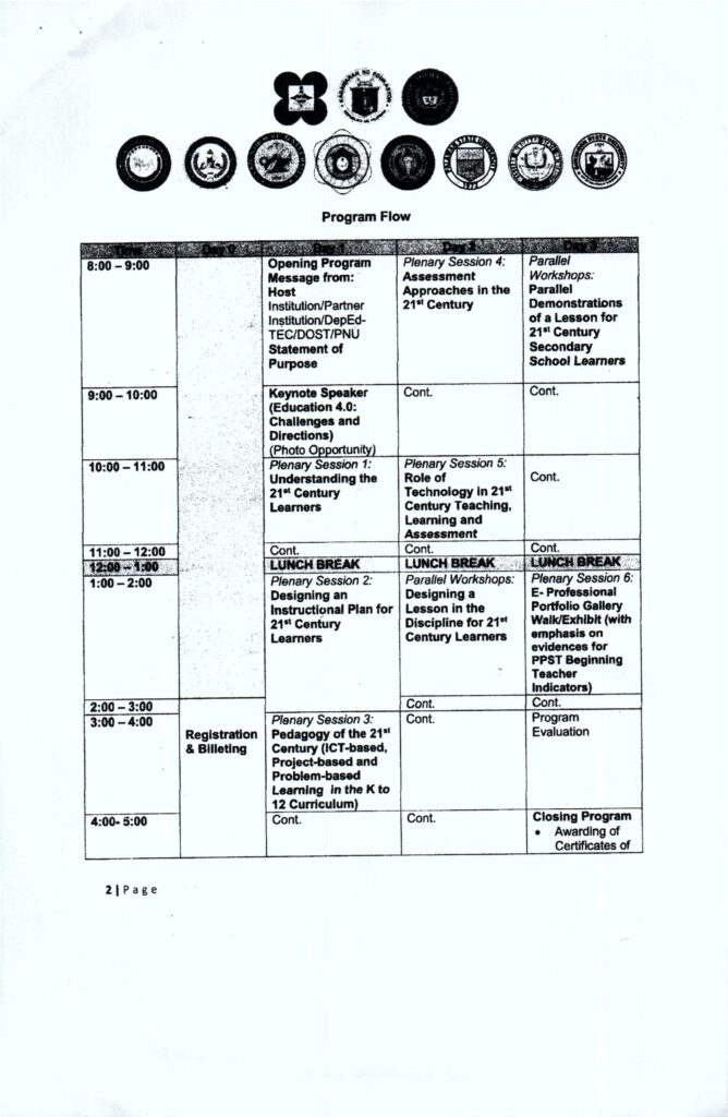 Schedule of Training Program for Newly-hired Teachers (DOST Scholars under RA 10612)