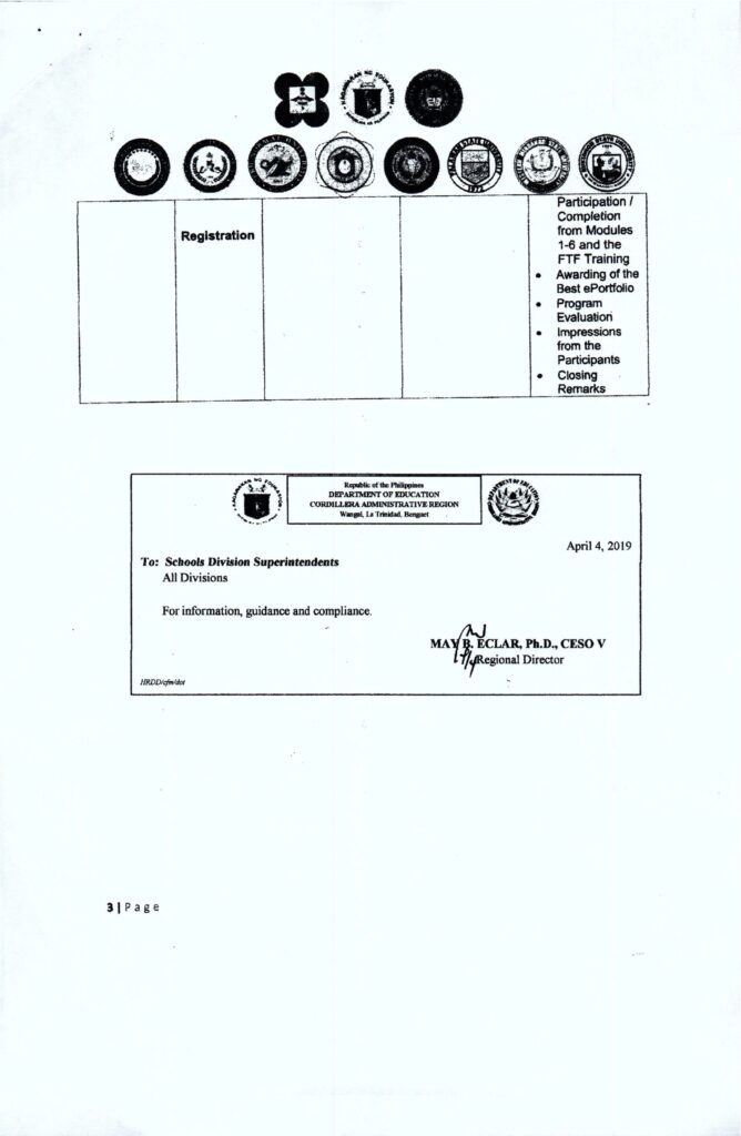 Schedule of Training Program for Newly-hired Teachers (DOST Scholars under RA 10612)