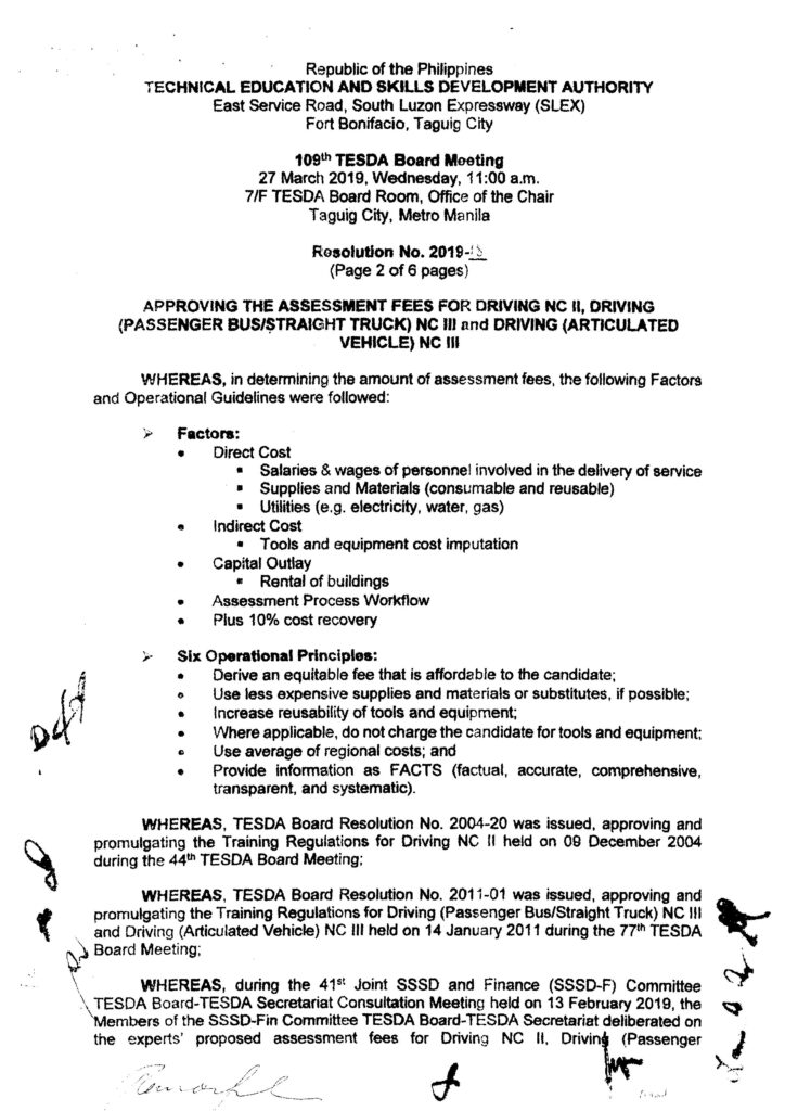 Assessment Fees for Senior High School Technical-Vocational-Livelihood Specializations