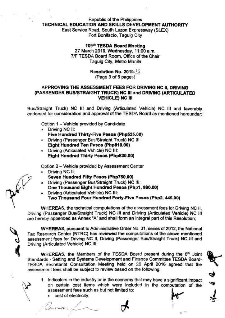 Assessment Fees for Senior High School Technical-Vocational-Livelihood Specializations