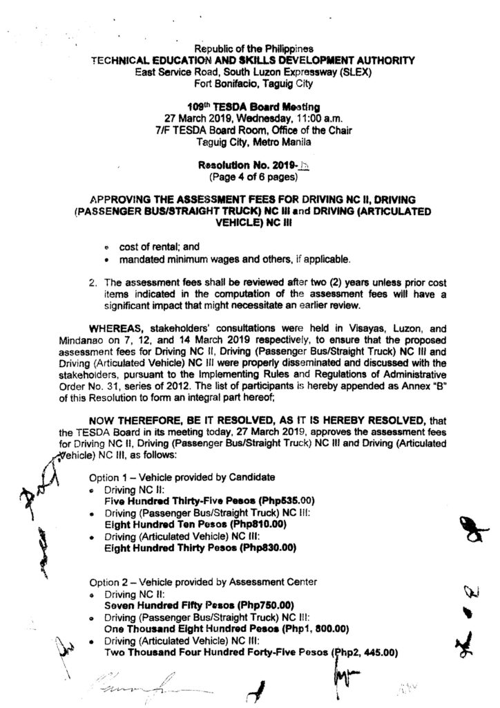 Assessment Fees for Senior High School Technical-Vocational-Livelihood Specializations