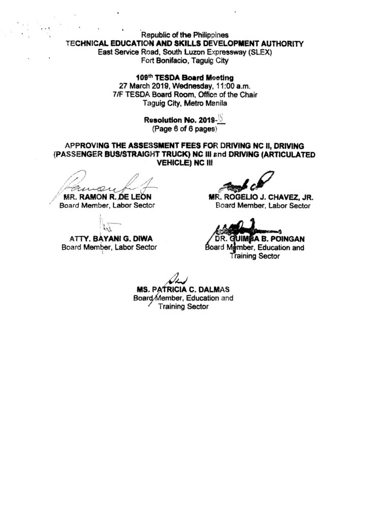Assessment Fees for Senior High School Technical-Vocational-Livelihood Specializations