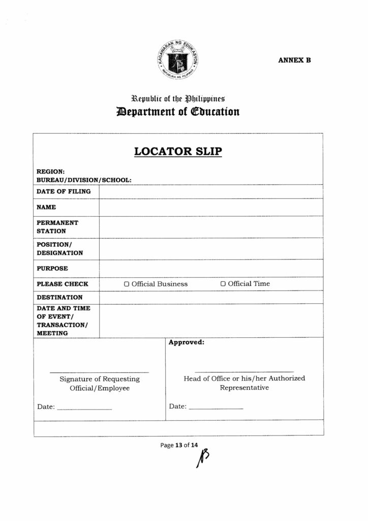 2019 DepEd Locator Slip Form