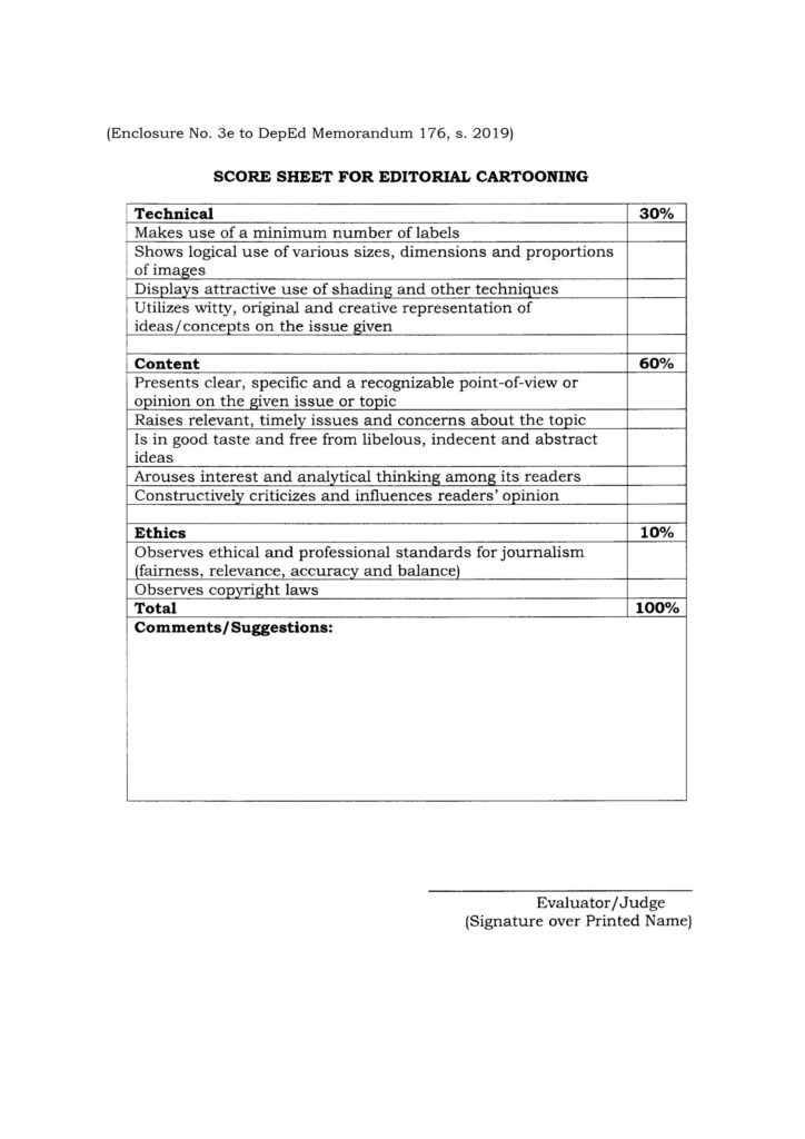 2020 NATIONAL SCHOOLS PRESS CONFERENCE (NSPC) - SCORE SHEET FOR EDITORIAL CARTOONING