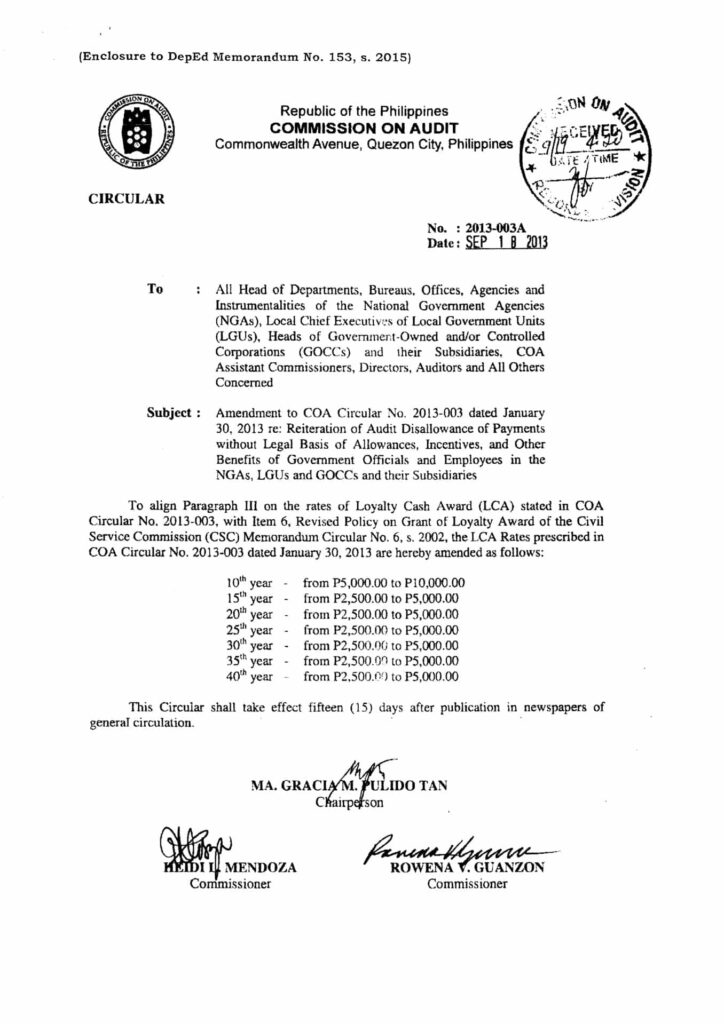 COA Circular No. 2013-003A