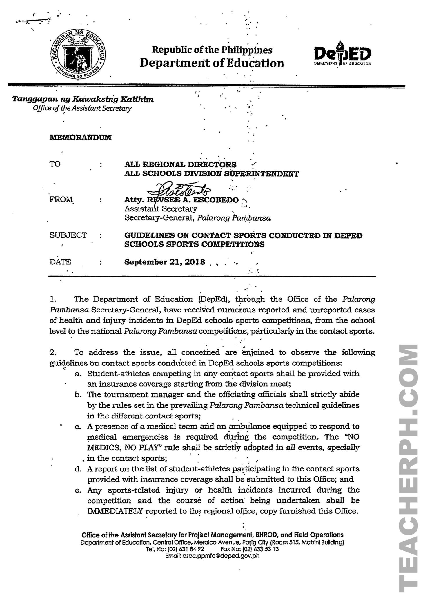 Guidelines On Contact Sports Conducted In DepEd Schools Sports guidelines-on-contact-sports-conducted-in-deped-schools-sports
