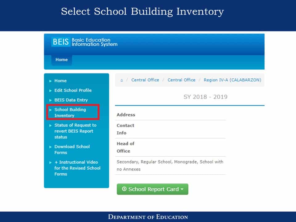 National School Building Inventory (NSBI) Enhanced Basic Education Information System (EBEIS) Encoding Step by Step Process