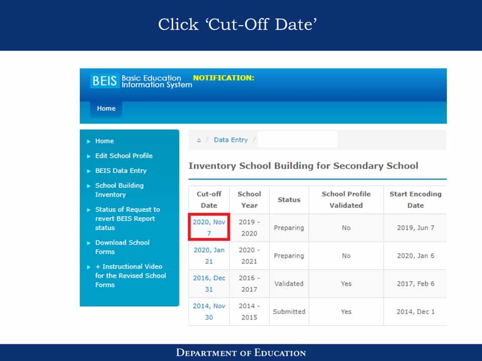 National School Building Inventory (NSBI) Enhanced Basic Education Information System (EBEIS) Encoding Step by Step Process