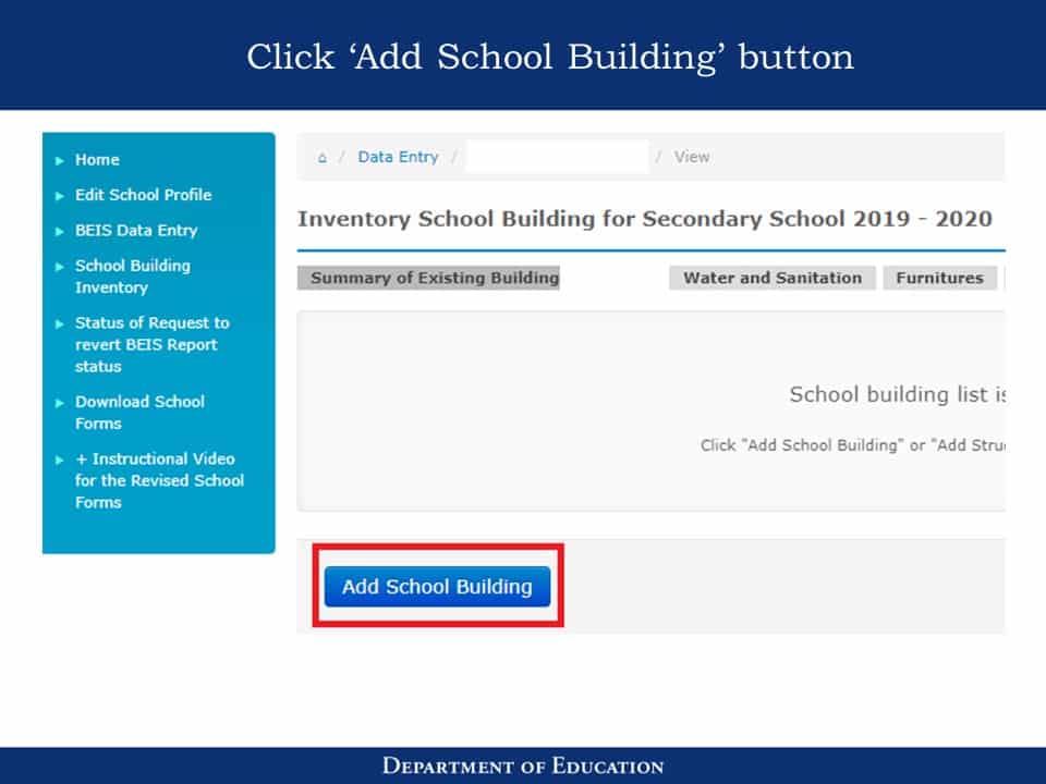 National School Building Inventory (NSBI) Enhanced Basic Education Information System (EBEIS) Encoding Step by Step Process