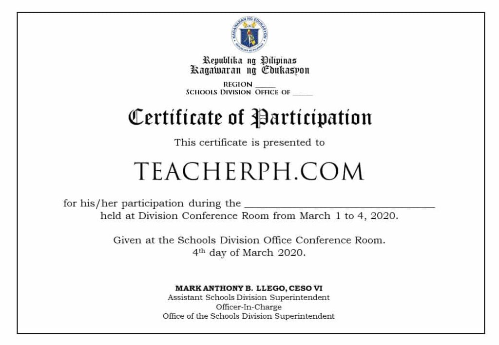 Deped standard format and templates for certificates teacherph