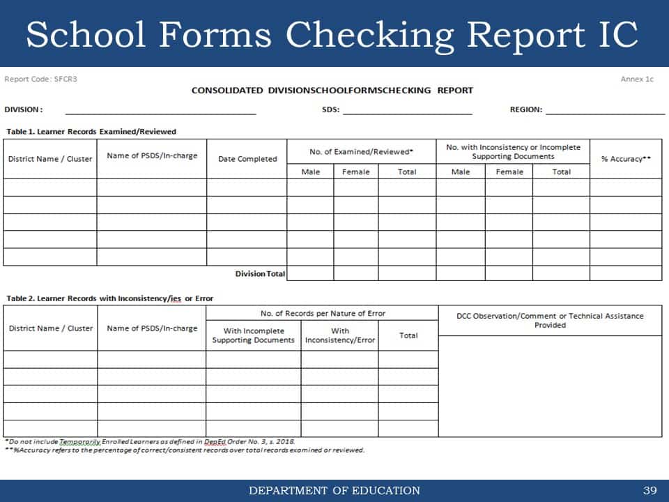 School Forms Checking Report IC