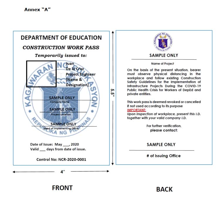 DepEd Construction Work Pass Sample