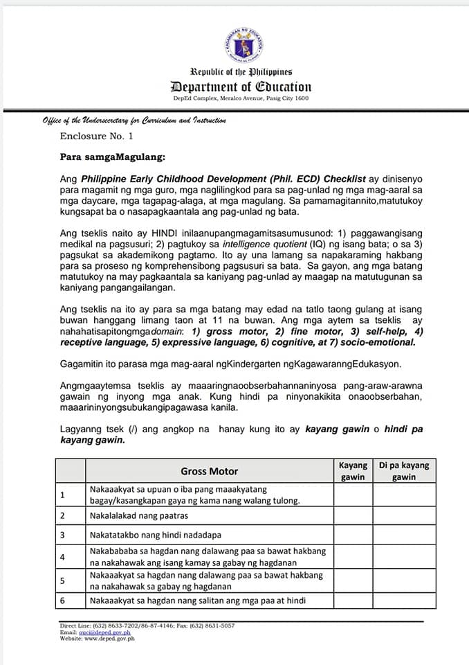 Philippine Early Childhood Development (Phil. ECD) Checklist