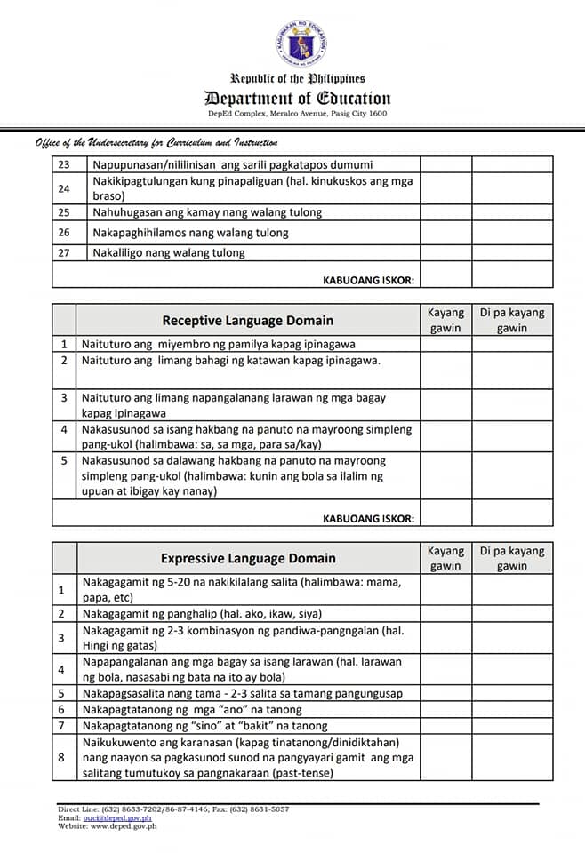 Philippine Early Childhood Development (Phil. ECD) Checklist