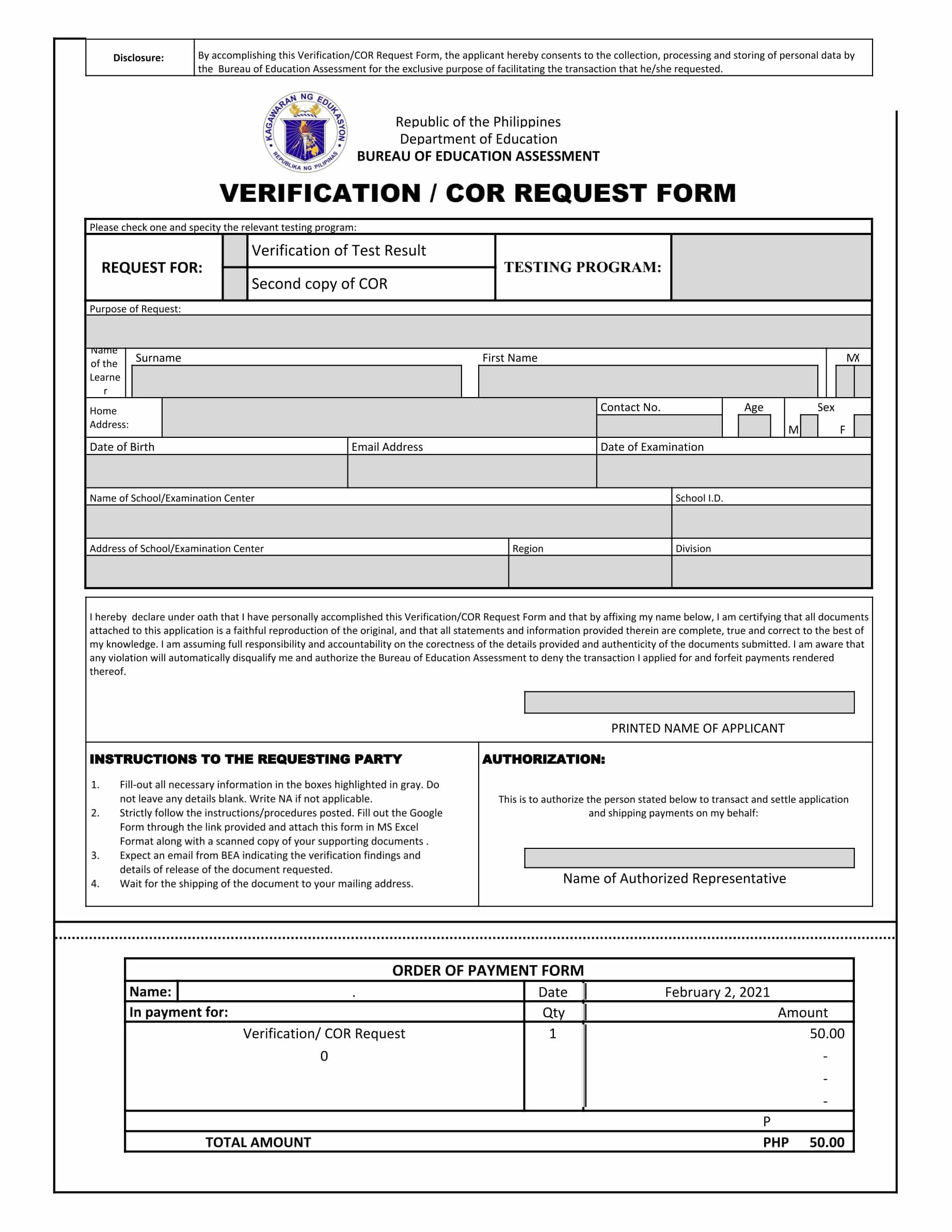 DepEd-BEA Verification and COR Request Form