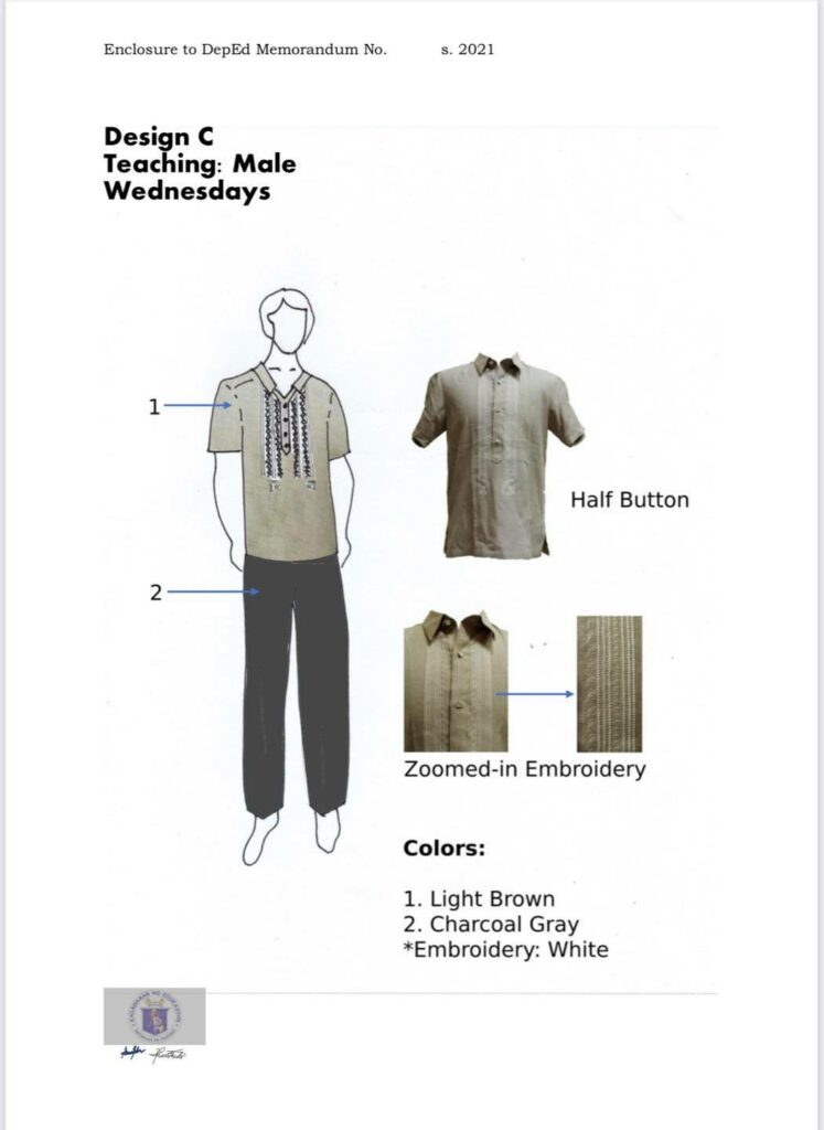 DepEd National Uniform Design C for Male Teaching Personnel (Wednesdays)