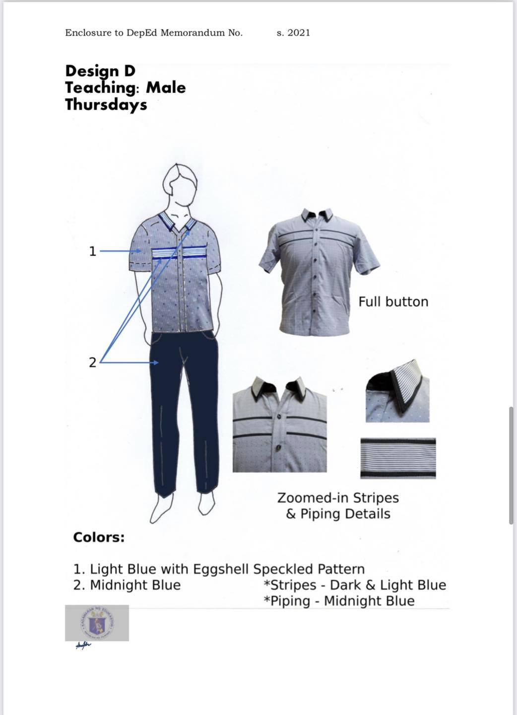 DepEd National Uniform Design D for Male Teaching Personnel (Thursdays)