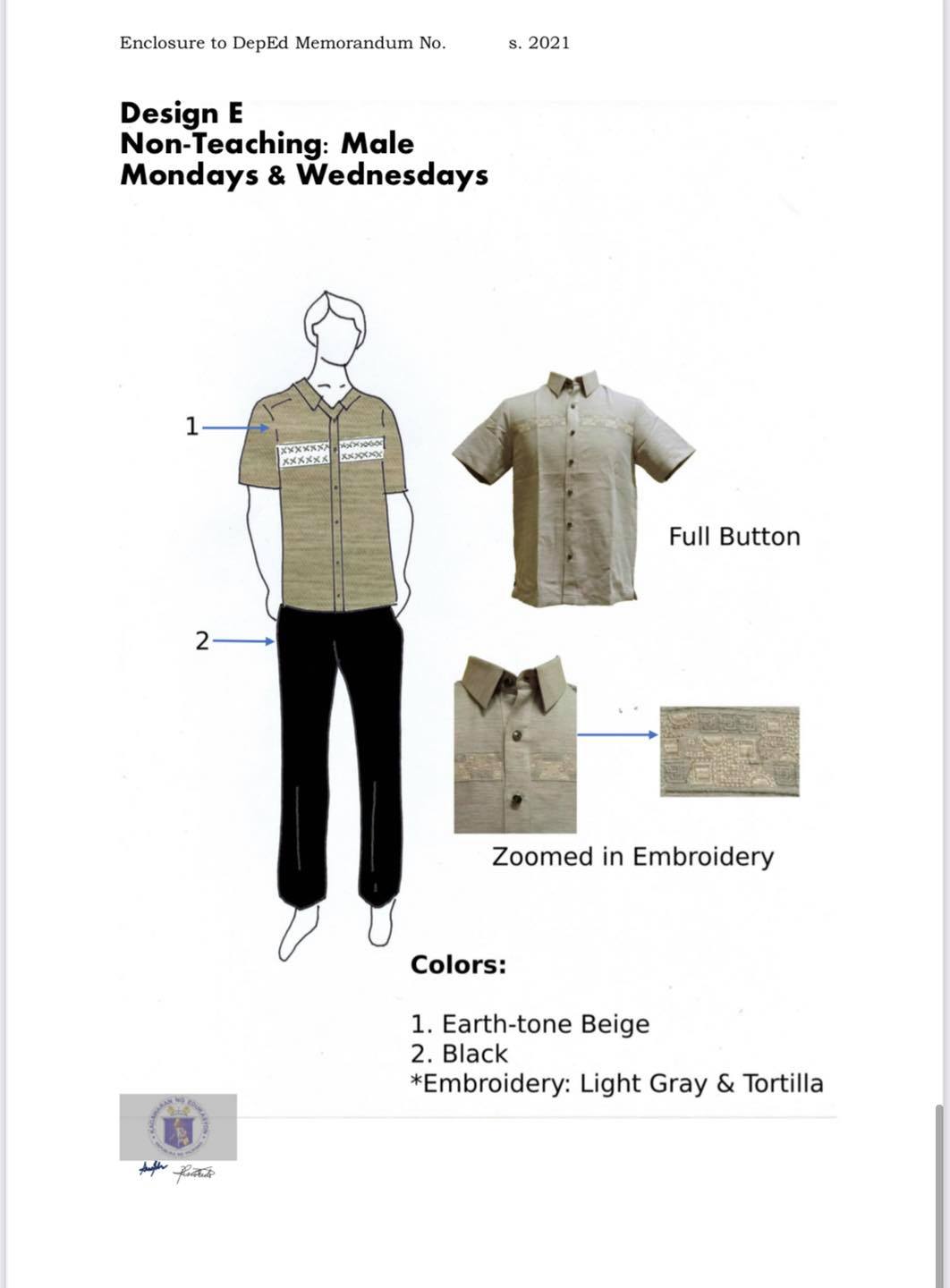 DepEd National Uniform Design E for Male Non-Teaching Personnel (Mondays and Wednesdays)