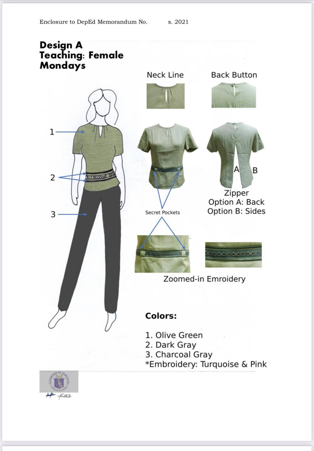 DepEd National Uniform Design A for Teaching Personnel (Mondays)