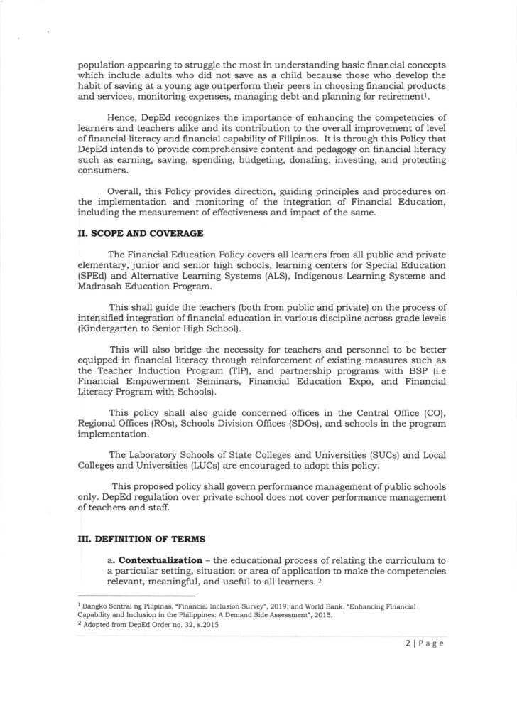 DepEd Financial Education Policy (DepEd Order No. 22, s. 2021)