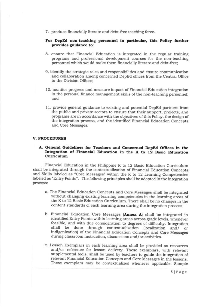 DepEd Financial Education Policy (DepEd Order No. 22, s. 2021)