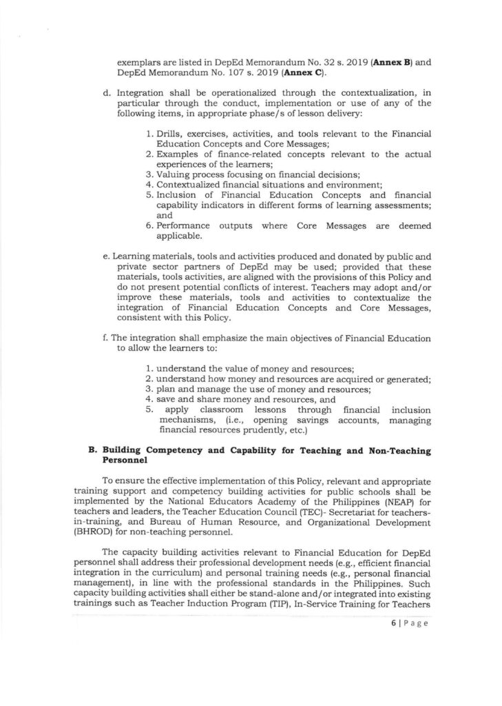 DepEd Financial Education Policy (DepEd Order No. 22, s. 2021)