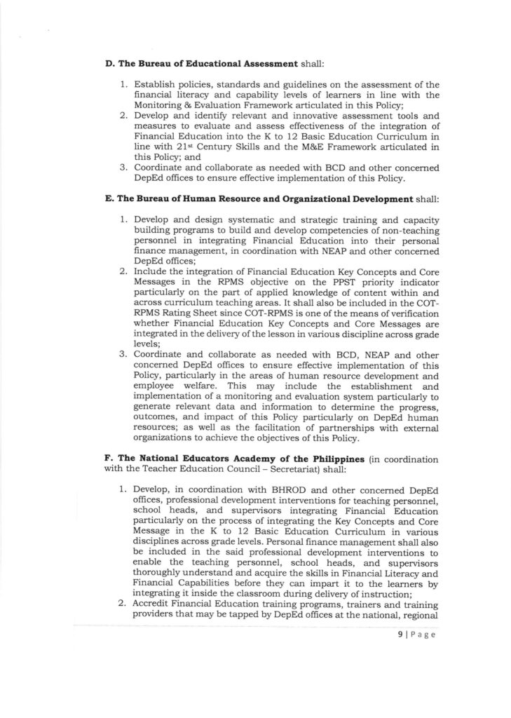 DepEd Financial Education Policy (DepEd Order No. 22, s. 2021)