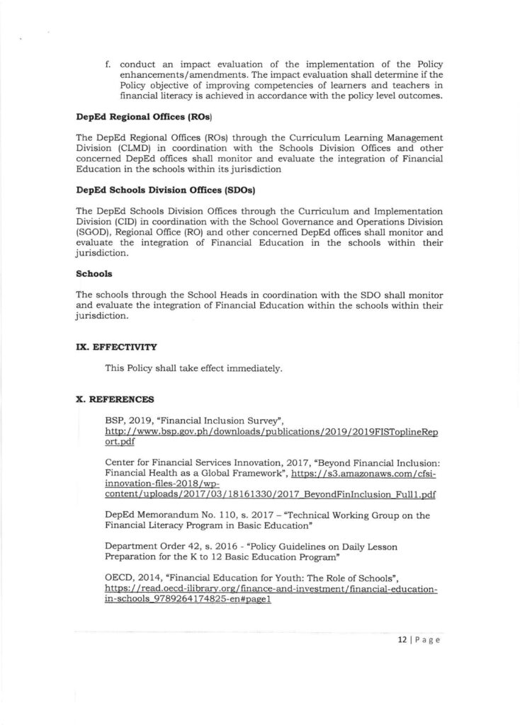 DepEd Financial Education Policy (DepEd Order No. 22, s. 2021)