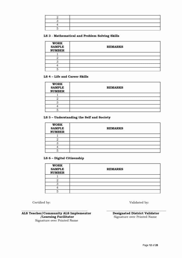 ALS Presentation Portfolio Initial Assessment Form