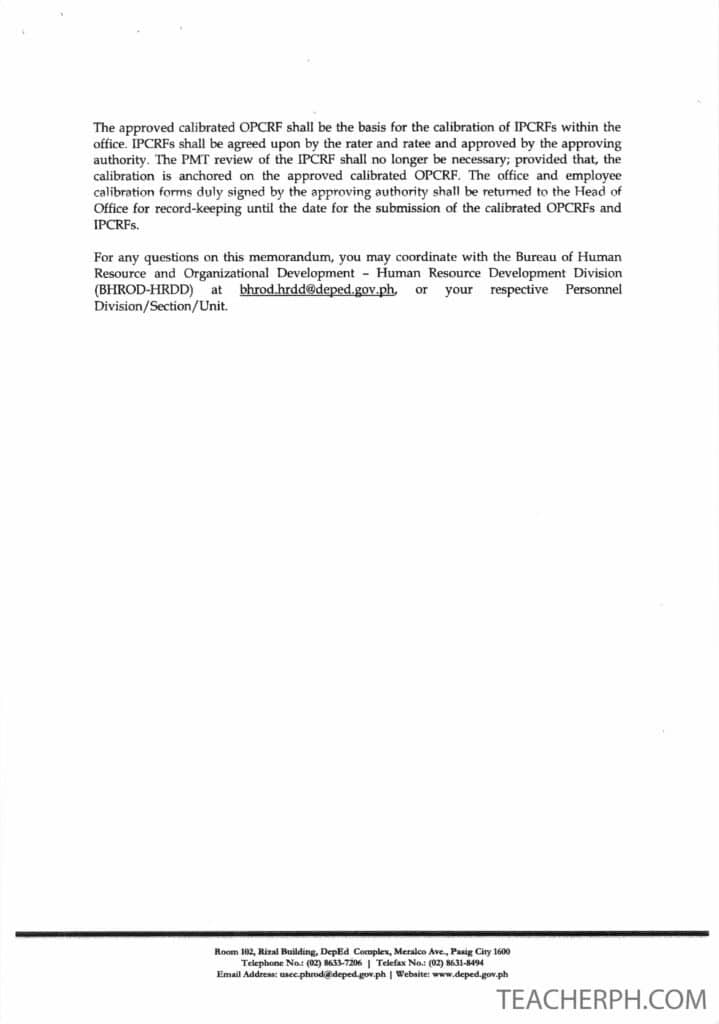 Calibration of the Office Performance Commitment Review Form (OPCRF) and Individual Performance Commitment Review Form (IPCRF) for Calendar Year (CY) 2021 pursuant to DepEd Order (DO) No. 2, s. 2015