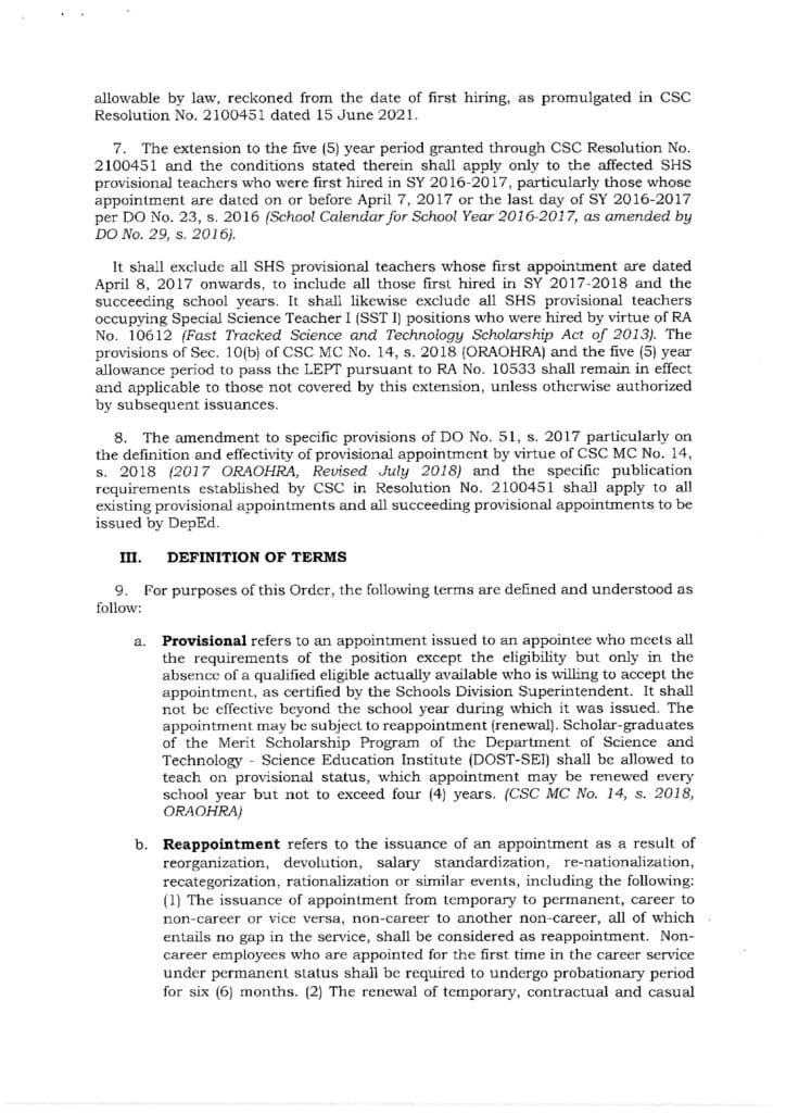 DepEd Guidelines on the Renewal of Provisional Appointment of Senior High School Teachers - 0001