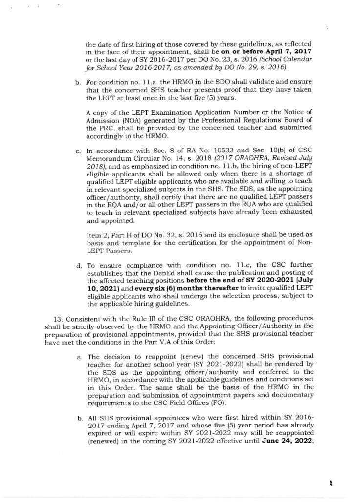 DepEd Guidelines on the Renewal of Provisional Appointment of Senior High School Teachers - 0001