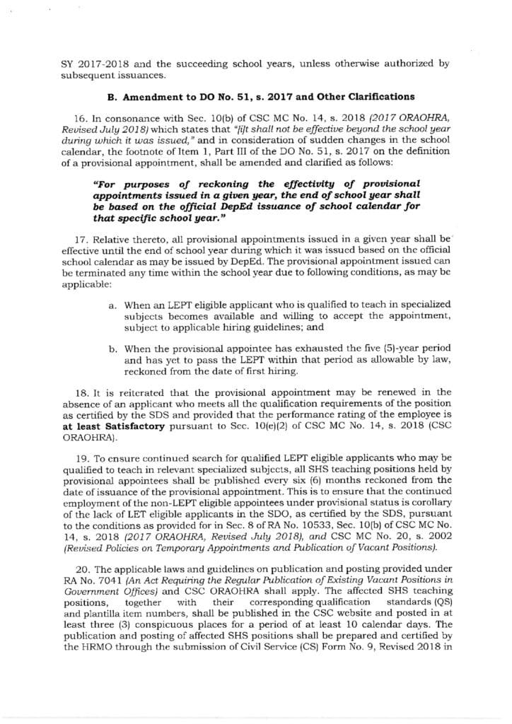 DepEd Guidelines on the Renewal of Provisional Appointment of Senior High School Teachers - 0001