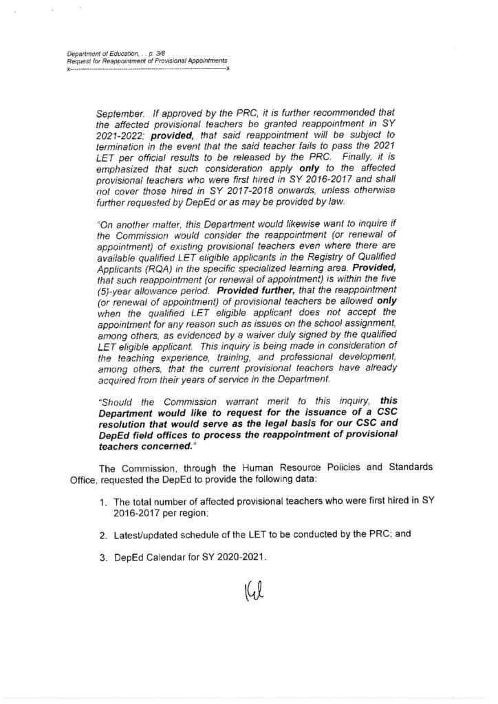 CSC Resolution No. 2100451 on the Request for Reappointment (Renewal) of Provisional Appointments of SHS Teachers First Hired in SY 2016-2017