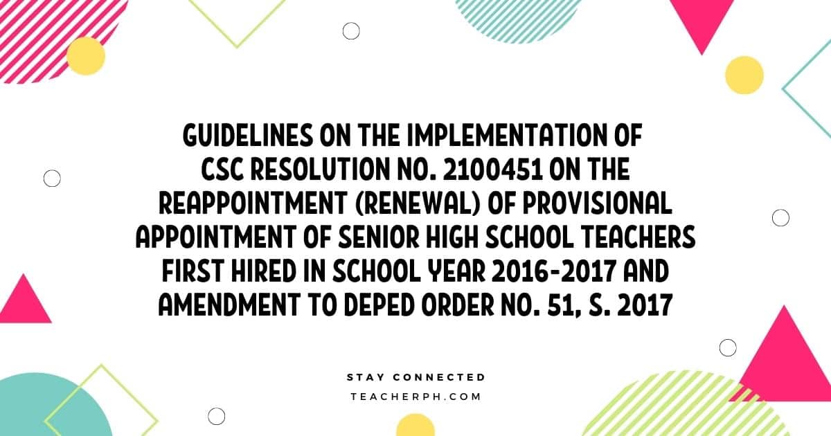 DepEd Guidelines on the Renewal of Provisional Appointment of Senior High School Teachers