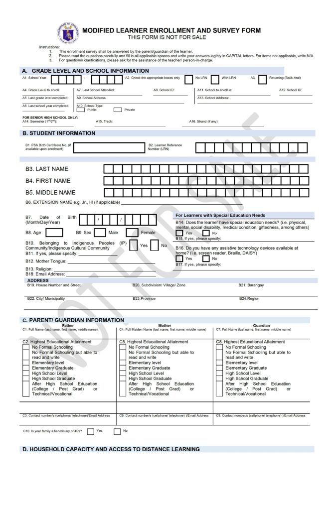 DepEd Modified Learner Enrollment and Survey Form (MLESF) for SY 2021-2022 English - 0002