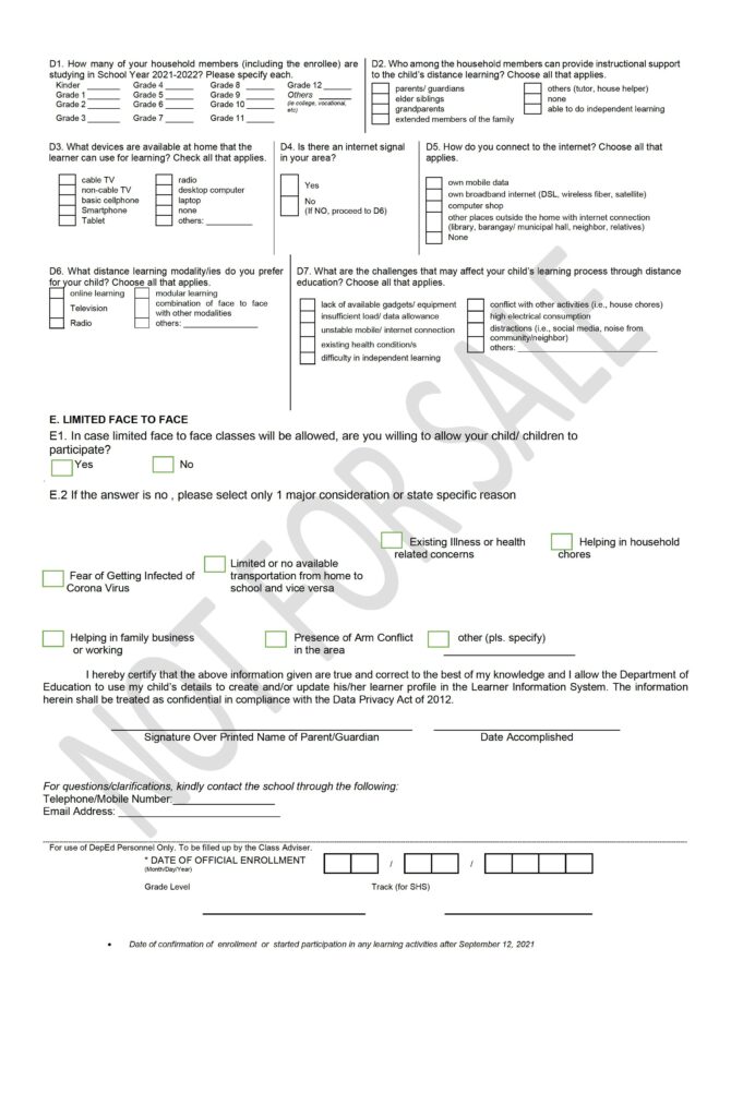 DepEd Modified Learner Enrollment and Survey Form (MLESF) for SY 2021-2022 English - 0002