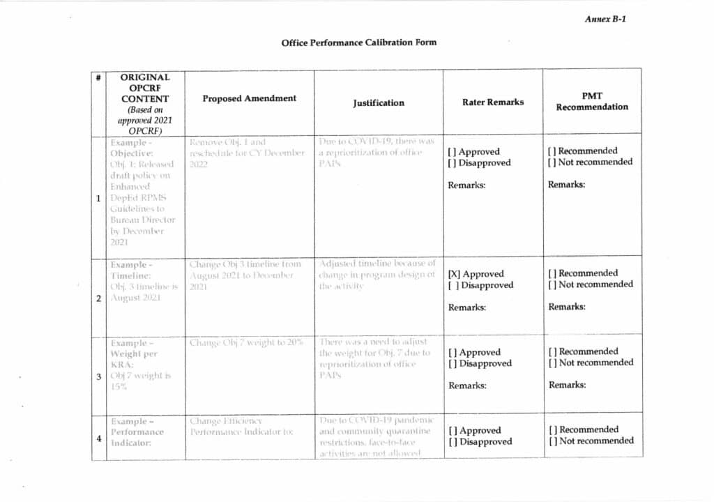 DepEd Office Performance Calibration Form