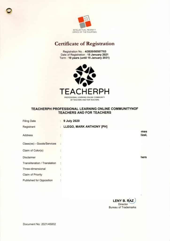 TeacherPH Trademark IPOPHIL