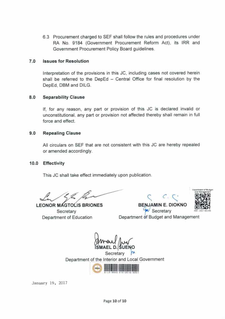 DepEd-DBM-DILG Joint Memorandum Circular No. 1, s. 2017