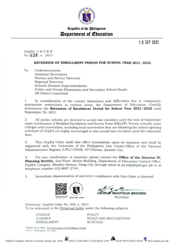 DepEd Enrollment Extension