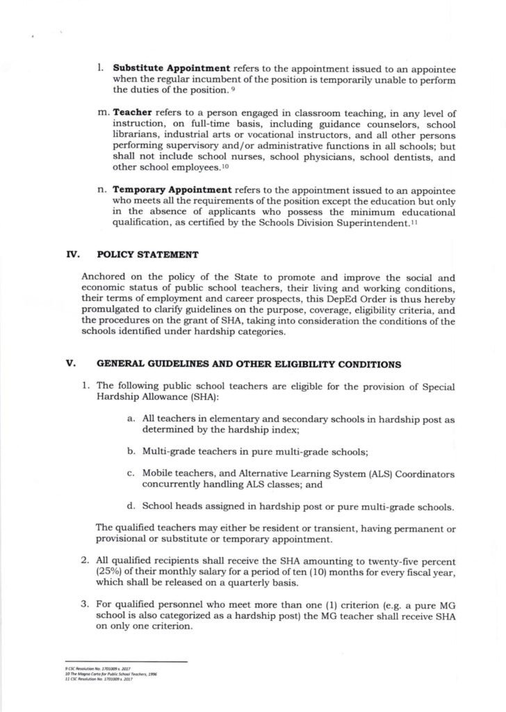 DepEd Guidelines on the Grant of Special Hardship Allowance for Public School Teachers FY 2021