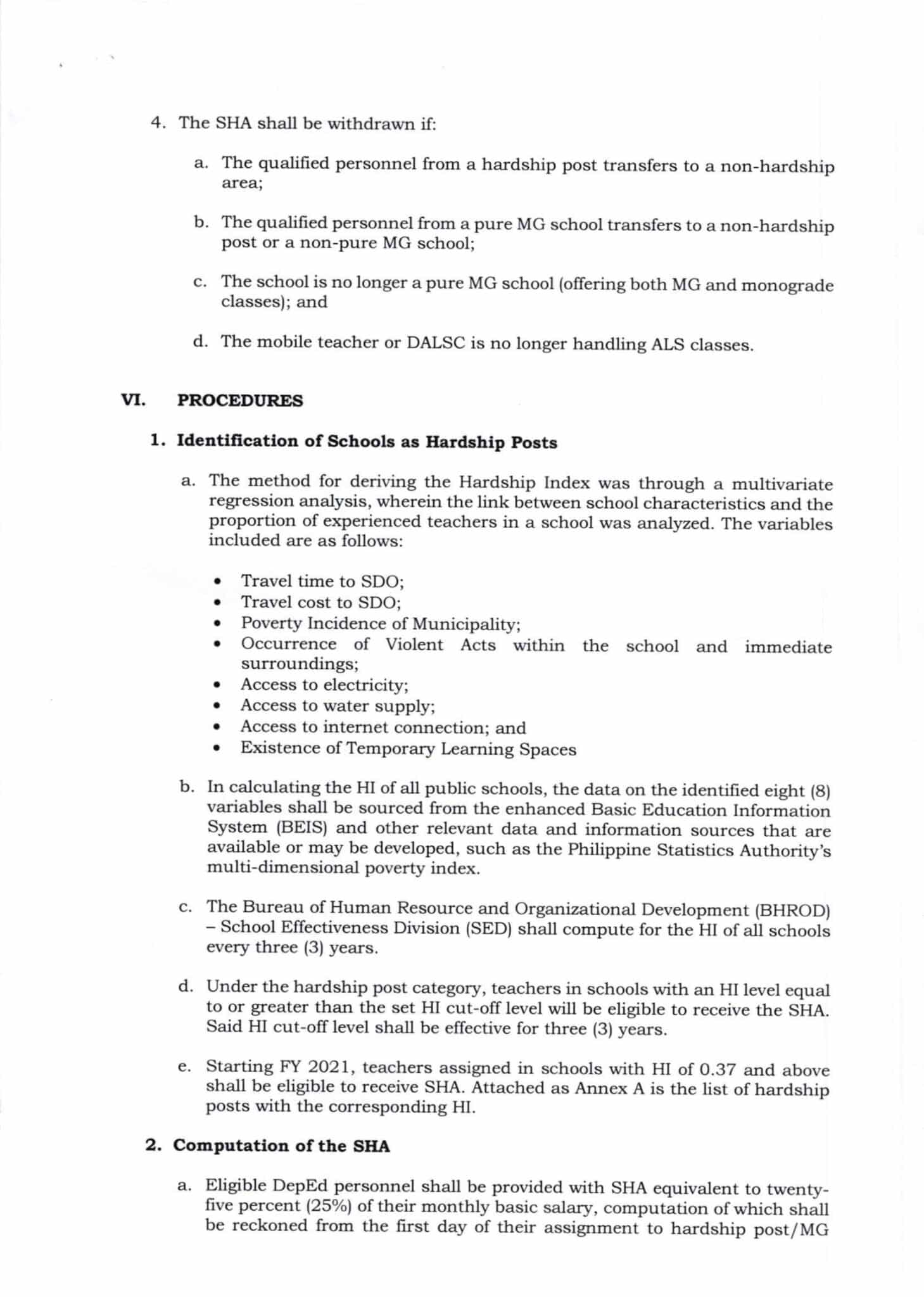 DepEd Guidelines on the Grant of Special Hardship Allowance for Public