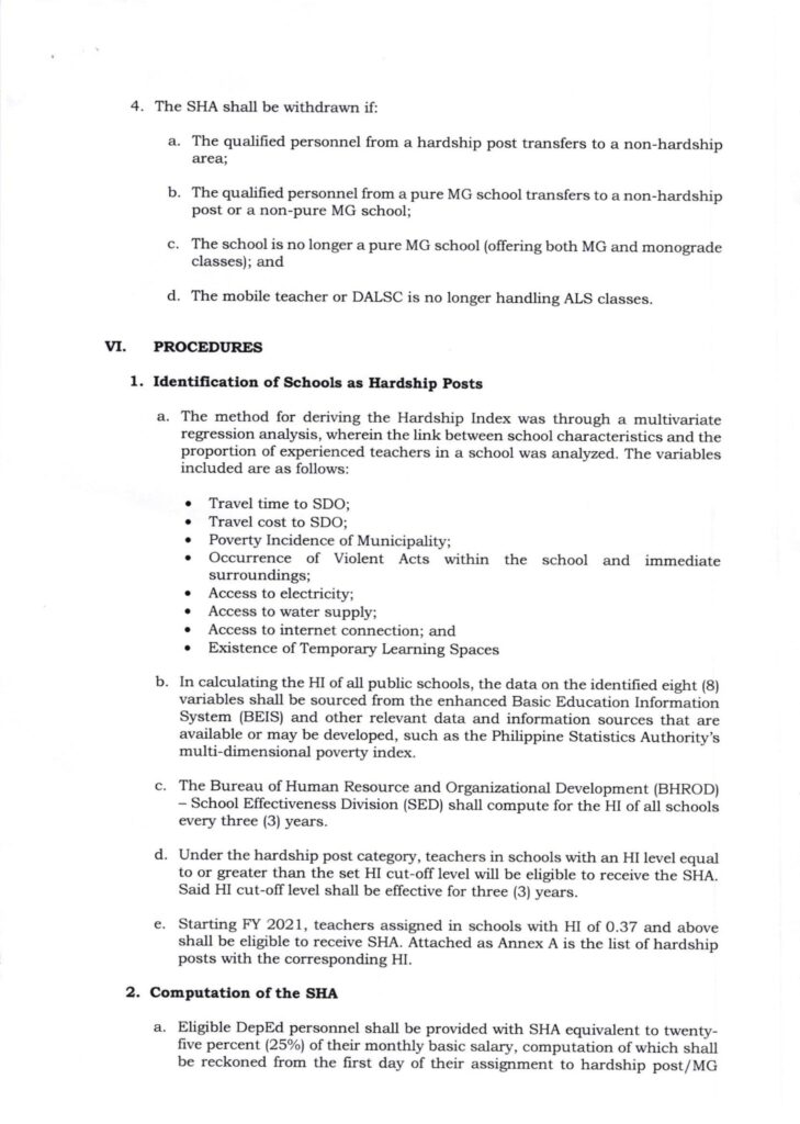 DepEd Guidelines on the Grant of Special Hardship Allowance for Public School Teachers FY 2021