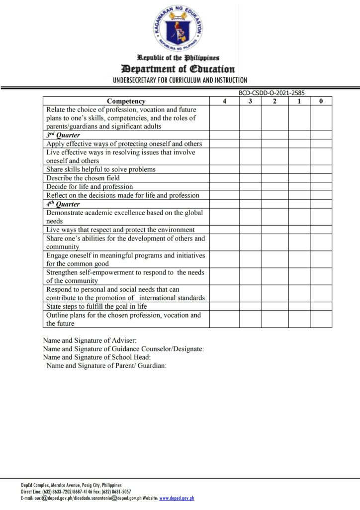 DepEd Junior High School Homeroom Guidance Learner’s Development Assessment