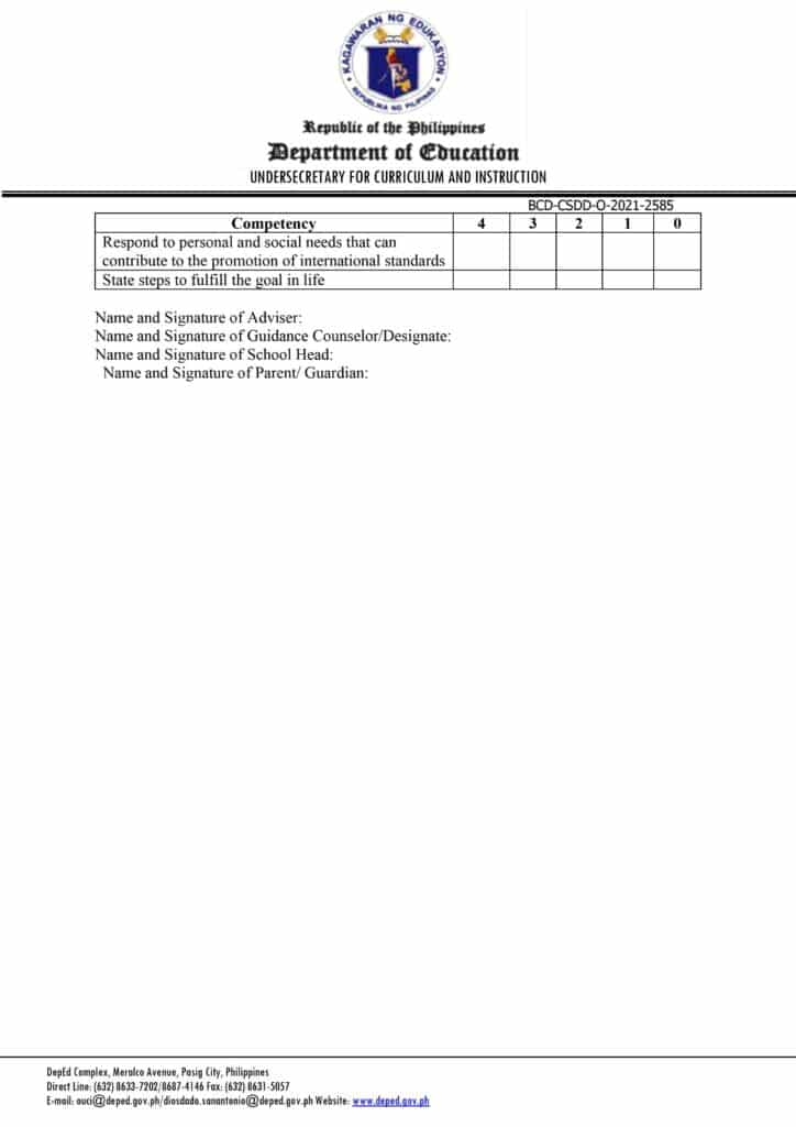 DepEd Kindergarten Homeroom Guidance Learner’s Development Assessment