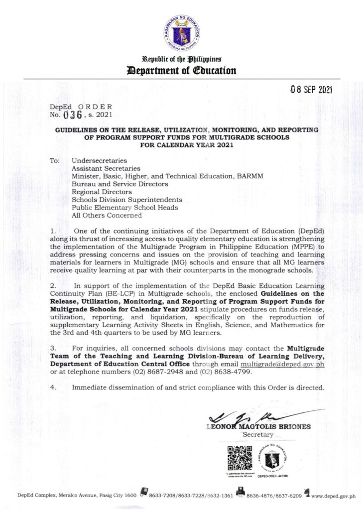 DepEd Order No. 36, s. 2021